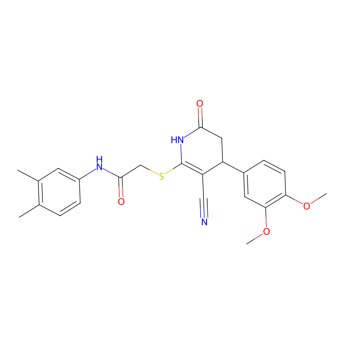 2-((3-cyano-4-(3,4-dimethoxyphenyl)-6-oxo-1,4,5,6-tetrahydropyridin-2-yl)thio)-N-(3,4-dimethylphenyl)acetamide molecular structure, CAS 370843-90-6