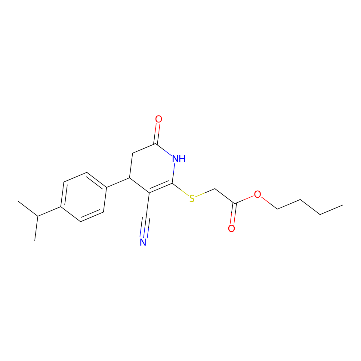 Butyl 2-((3-cyano-4-(4-isopropylphenyl)-6-oxo-1,4,5,6-tetrahydropyridin-2-yl)thio)acetate molecular structure, CAS 370844-00-1