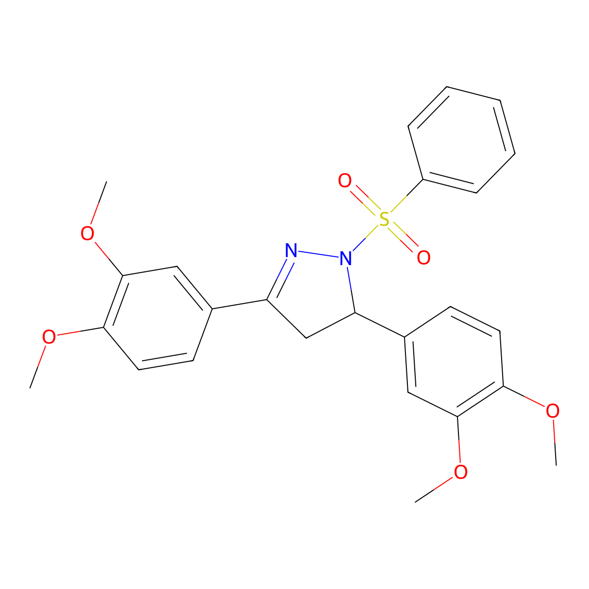 3,5-bis(3,4-dimethoxyphenyl)-1-(phenylsulfonyl)-4,5-dihydro-1H-pyrazole molecular structure, CAS 370844-06-7