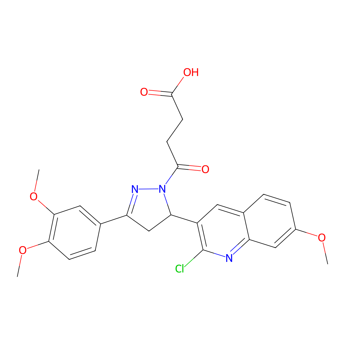 4-[5-(2-chloro-7-methoxyquinolin-3-yl)-3-(3,4-dimethoxyphenyl)-4,5-dihydro-1H-pyrazol-1-yl]-4-oxobutanoic acid molecular structure, CAS 370844-30-7