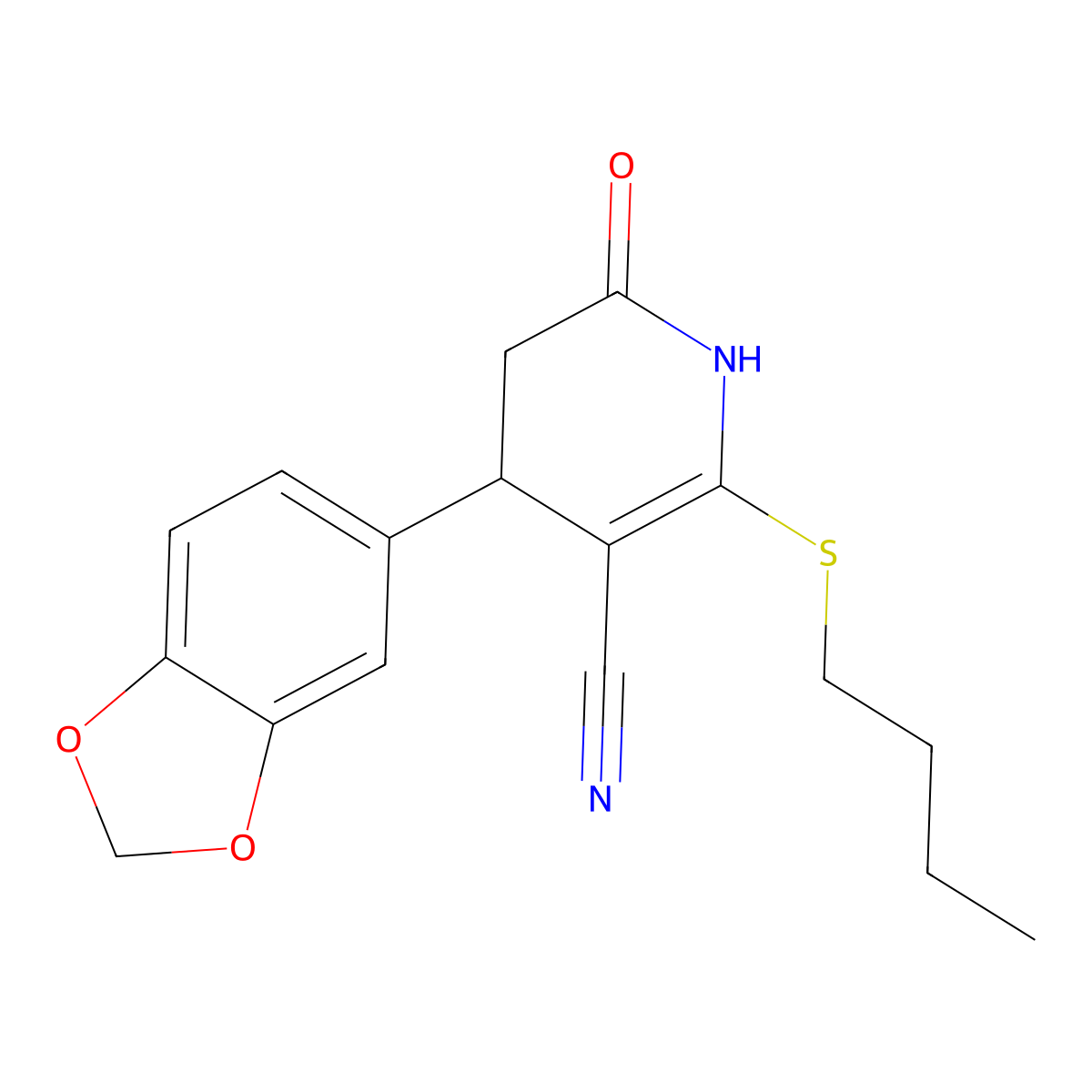 4-(1,3-benzodioxol-5-yl)-6-butylsulfanyl-2-oxo-3,4-dihydro-1H-pyridine-5-carbonitrile molecular structure, CAS 370844-35-2