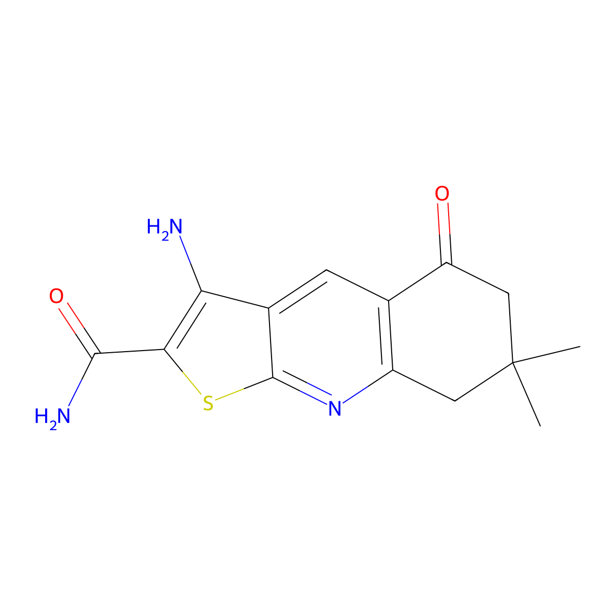 3-Amino-7,7-dimethyl-5-oxo-5,6,7,8-tetrahydrothieno[2,3-b]quinoline-2-carboxamide molecular structure, CAS 370844-47-6