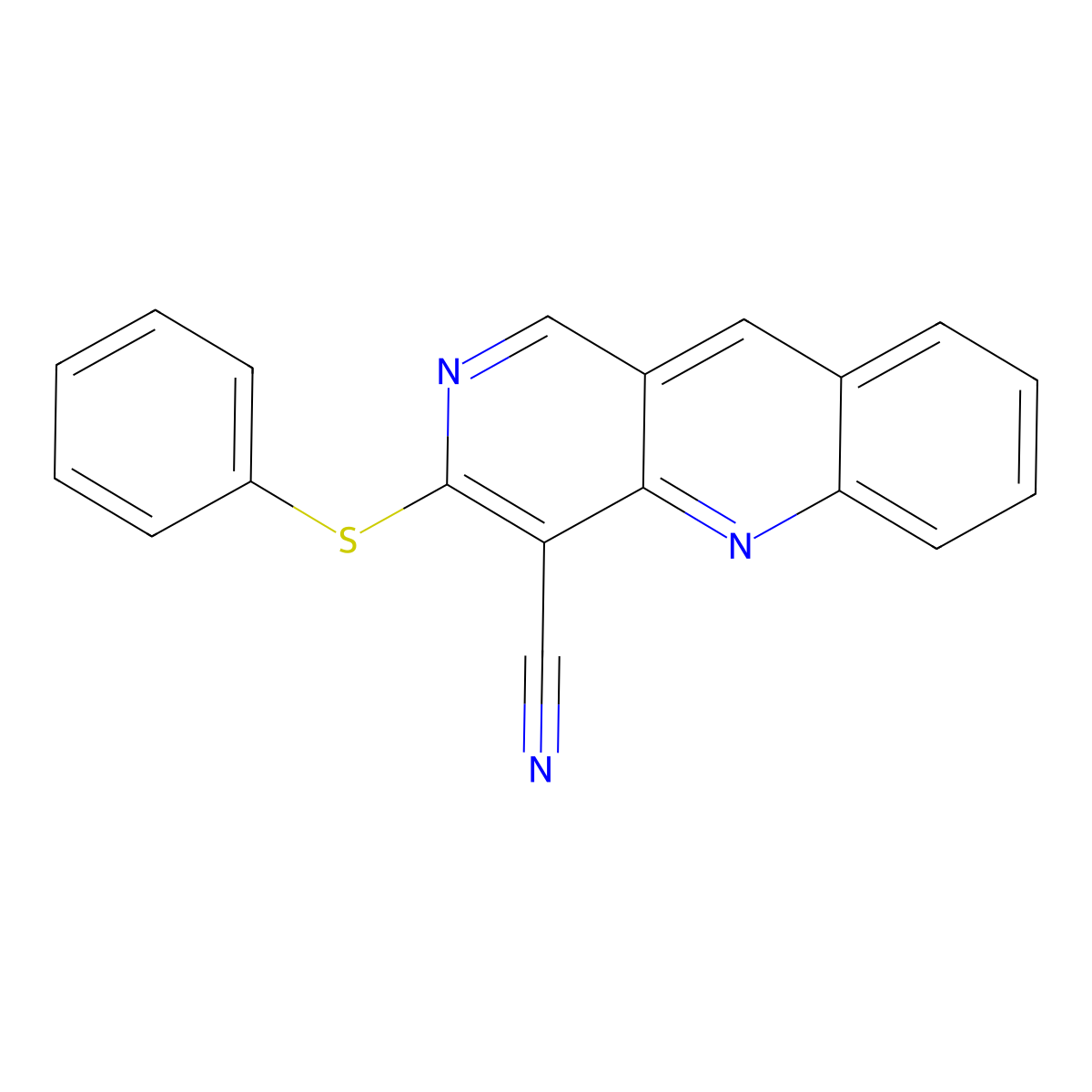 Benzo[b][1,6]naphthyridine-4-carbonitrile, 3-(phenylthio)- molecular structure, CAS 370844-73-8