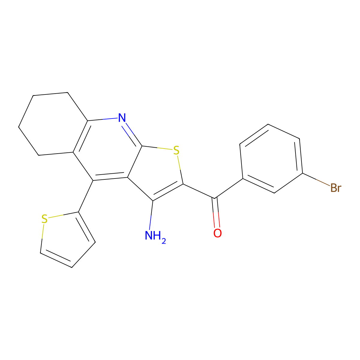 (3-Amino-4-(thiophen-2-yl)-5,6,7,8-tetrahydrothieno[2,3-b]quinolin-2-yl)(3-bromophenyl)methanone molecular structure, CAS 370844-78-3