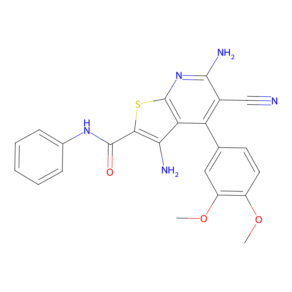 3,6-diamino-5-cyano-4-(3,4-dimethoxyphenyl)-N-phenylthieno[2,3-b]pyridine-2-carboxamide molecular structure, CAS 370844-87-4
