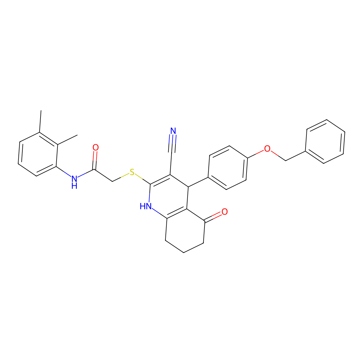 2-[[3-cyano-5-oxo-4-(4-phenylmethoxyphenyl)-4,6,7,8-tetrahydro-1H-quinolin-2-yl]sulfanyl]-N-(2,3-dimethylphenyl)acetamide molecular structure, CAS 370845-04-8