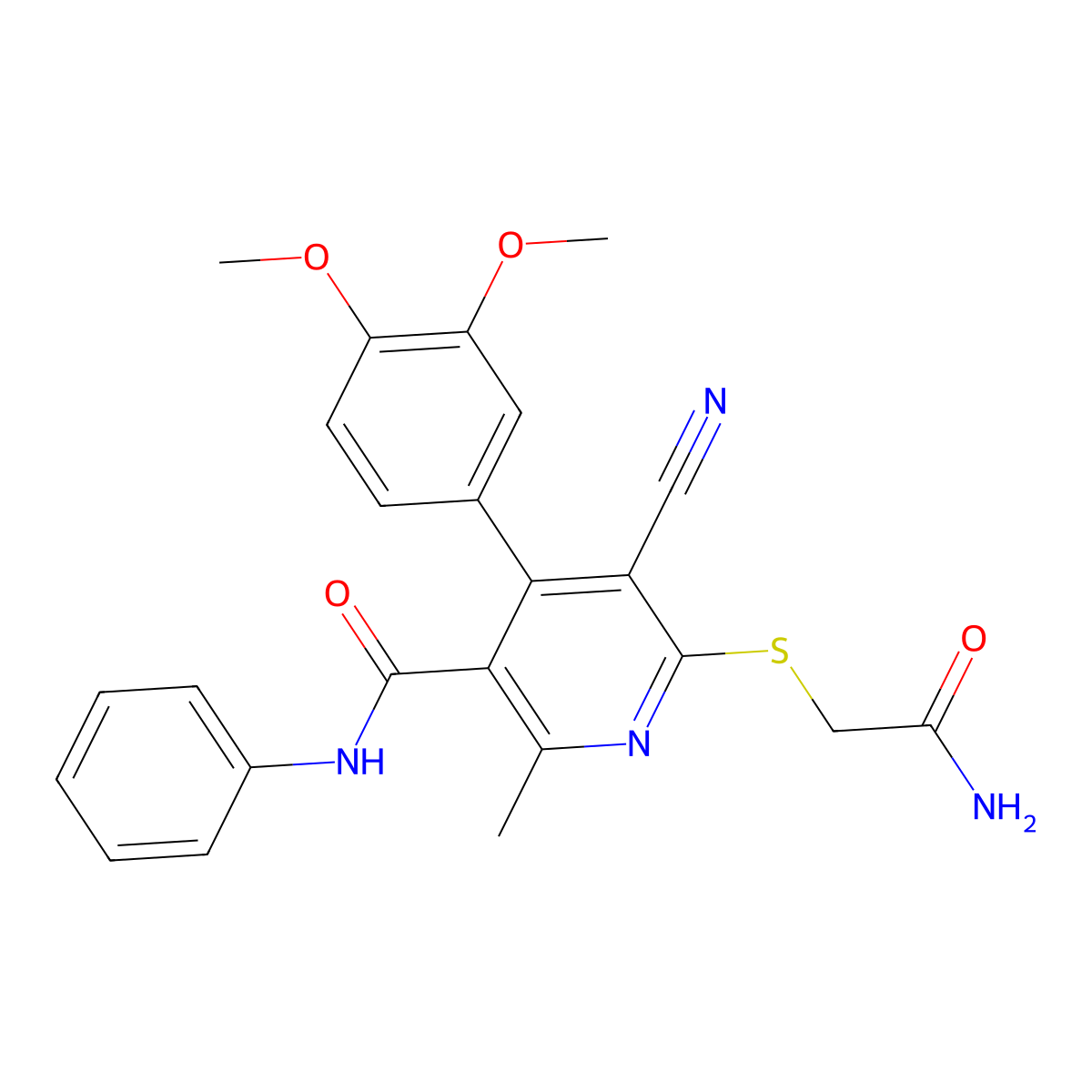 6-((2-amino-2-oxoethyl)thio)-5-cyano-4-(3,4-dimethoxyphenyl)-2-methyl-N-phenylnicotinamide molecular structure, CAS 370845-13-9