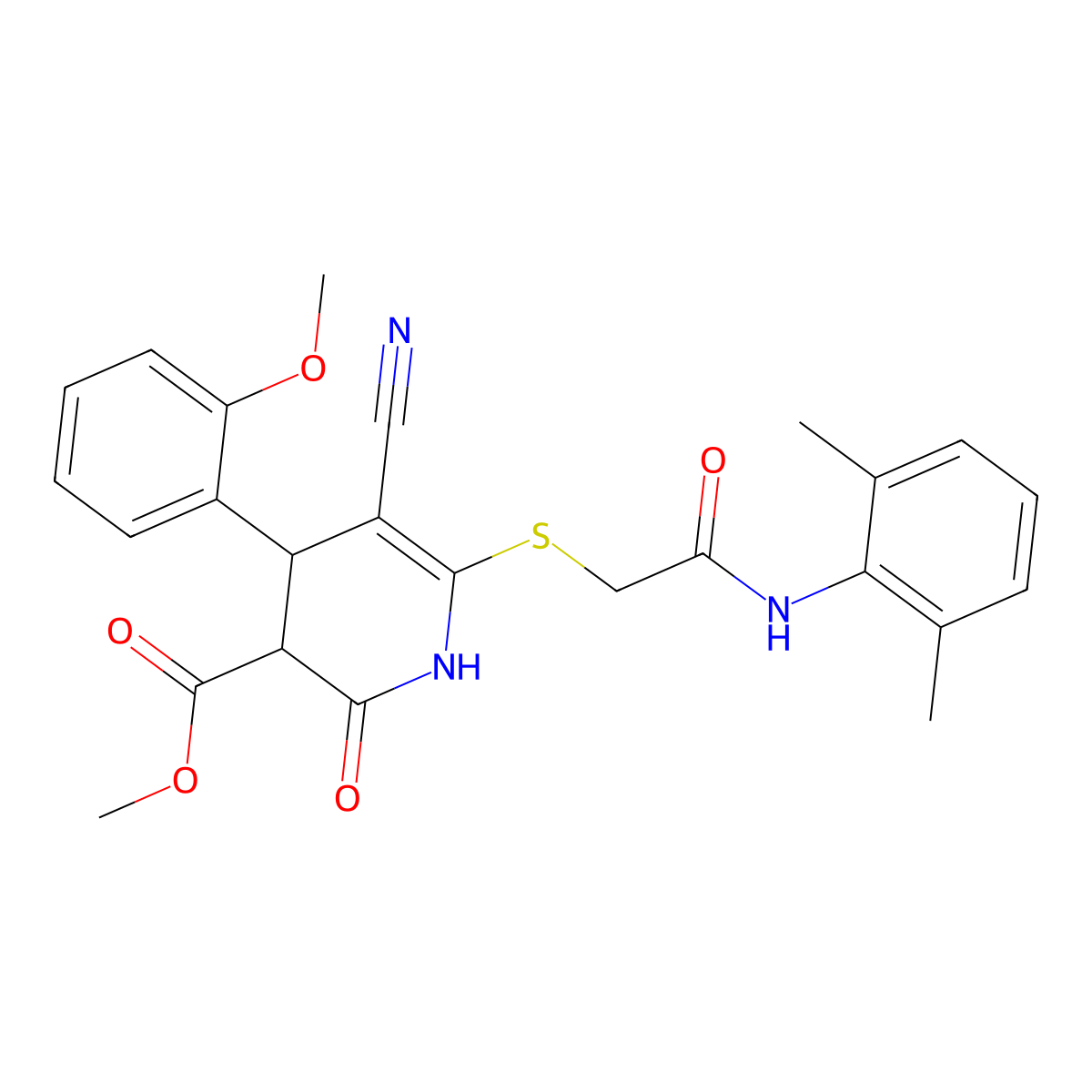 Methyl 5-cyano-6-({[(2,6-dimethylphenyl)carbamoyl]methyl}sulfanyl)-4-(2-methoxyphenyl)-2-oxo-1,2,3,4-tetrahydropyridine-3-carboxylate molecular structure, CAS 370845-76-4