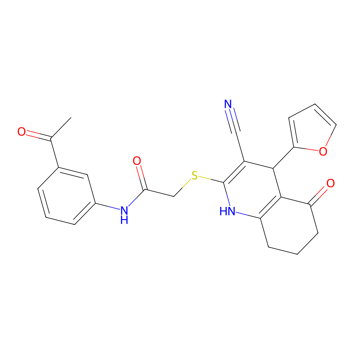 N-(3-acetylphenyl)-2-{[3-cyano-4-(furan-2-yl)-5-oxo-1,4,5,6,7,8-hexahydroquinolin-2-yl]sulfanyl}acetamide molecular structure, CAS 370845-82-2