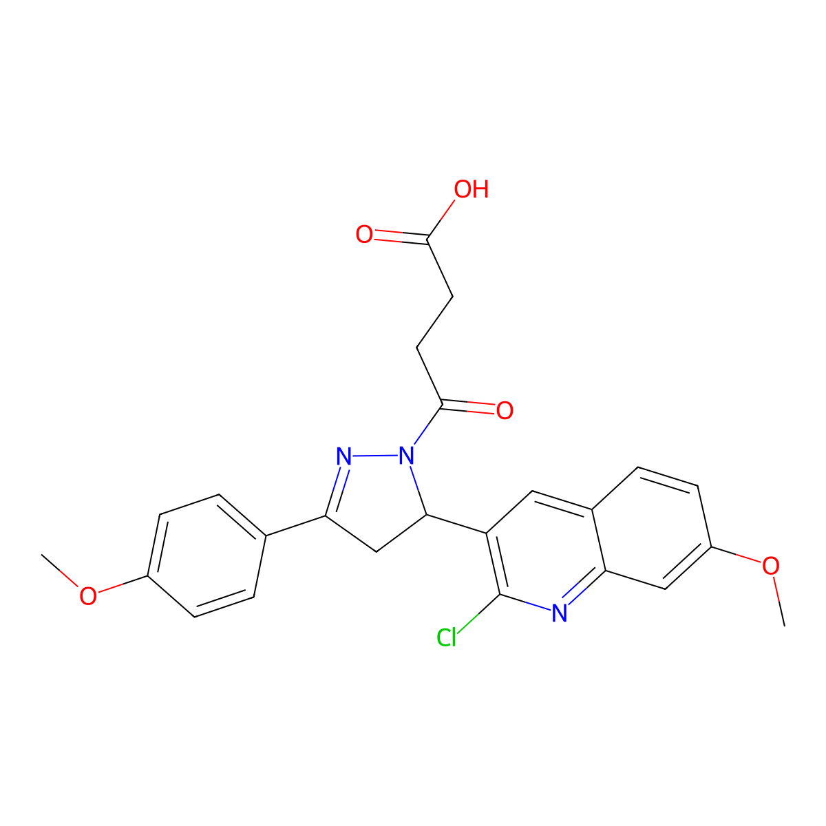 4-(5-(2-chloro-7-methoxyquinolin-3-yl)-3-(4-methoxyphenyl)-4,5-dihydro-1H-pyrazol-1-yl)-4-oxobutanoic acid molecular structure, CAS 370845-85-5