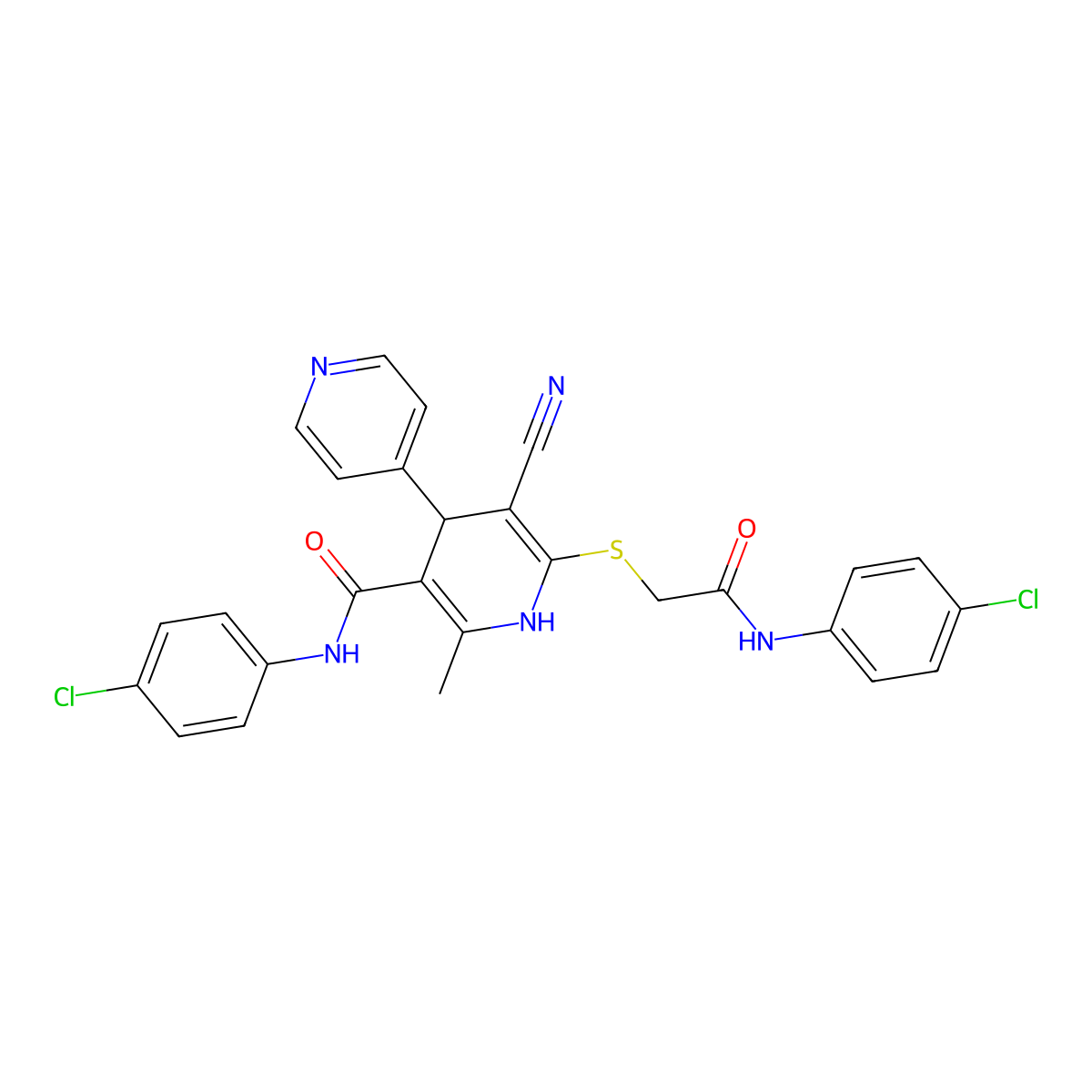 6-[2-(4-chloroanilino)-2-oxoethyl]sulfanyl-N-(4-chlorophenyl)-5-cyano-2-methyl-4-pyridin-4-yl-1,4-dihydropyridine-3-carboxamide molecular structure, CAS 370845-99-1