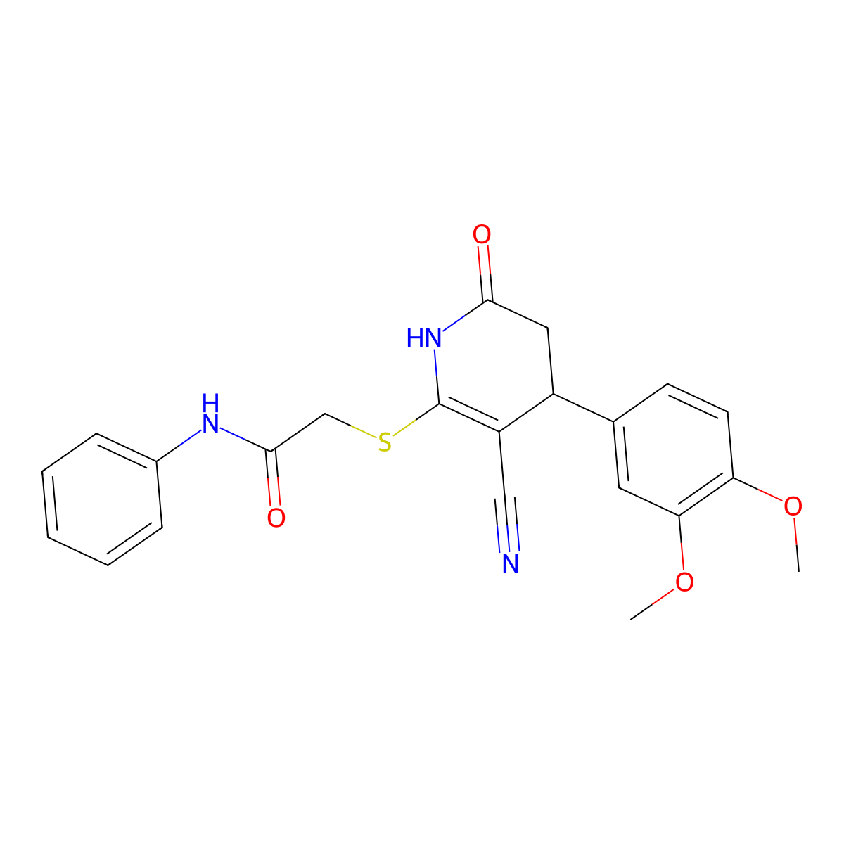 2-{[3-cyano-4-(3,4-dimethoxyphenyl)-6-oxo-1,4,5,6-tetrahydropyridin-2-yl]sulfanyl}-N-phenylacetamide molecular structure, CAS 370846-19-8
