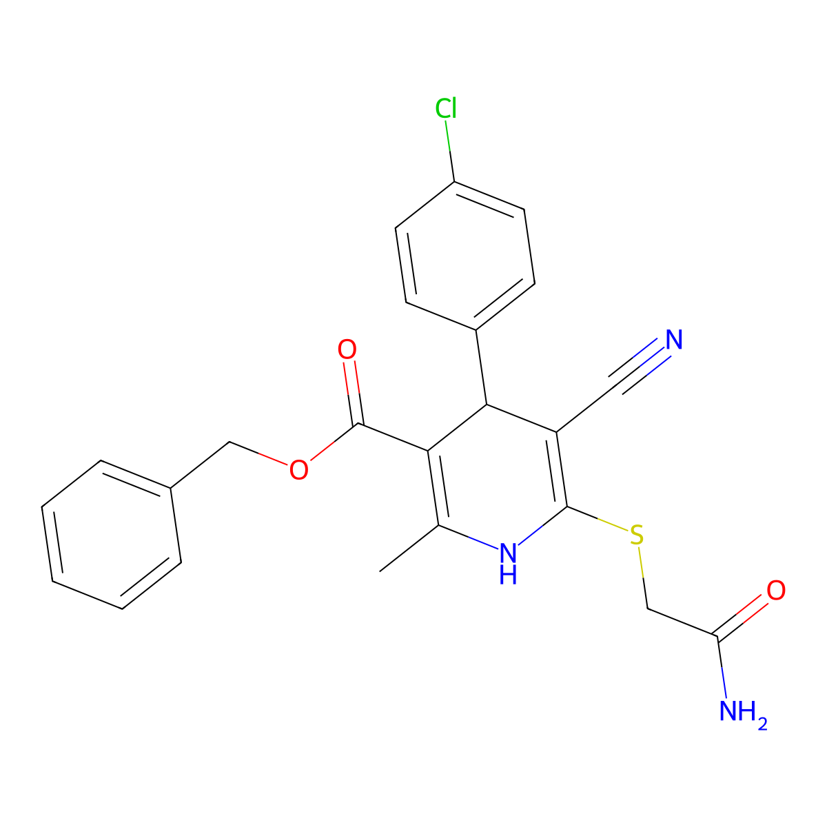 Benzyl 6-(2-amino-2-oxoethyl)sulfanyl-4-(4-chlorophenyl)-5-cyano-2-methyl-1,4-dihydropyridine-3-carboxylate molecular structure, CAS 370846-35-8
