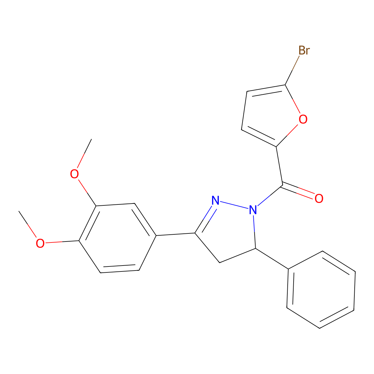 (5-bromofuran-2-yl)(3-(3,4-dimethoxyphenyl)-5-phenyl-4,5-dihydro-1H-pyrazol-1-yl)methanone molecular structure, CAS 370846-92-7