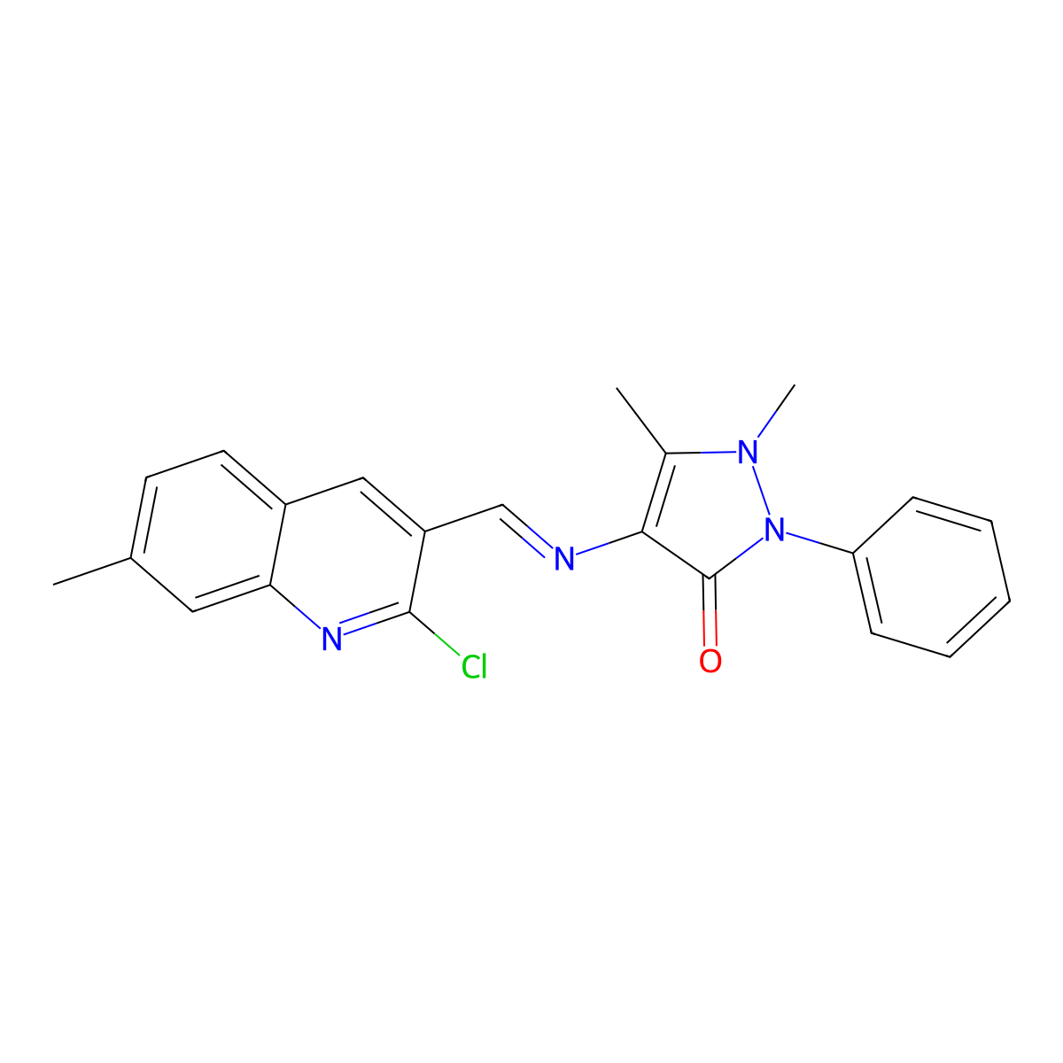 (E)-4-(((2-chloro-7-methylquinolin-3-yl)methylene)amino)-1,5-dimethyl-2-phenyl-1H-pyrazol-3(2H)-one molecular structure, CAS 370847-26-0