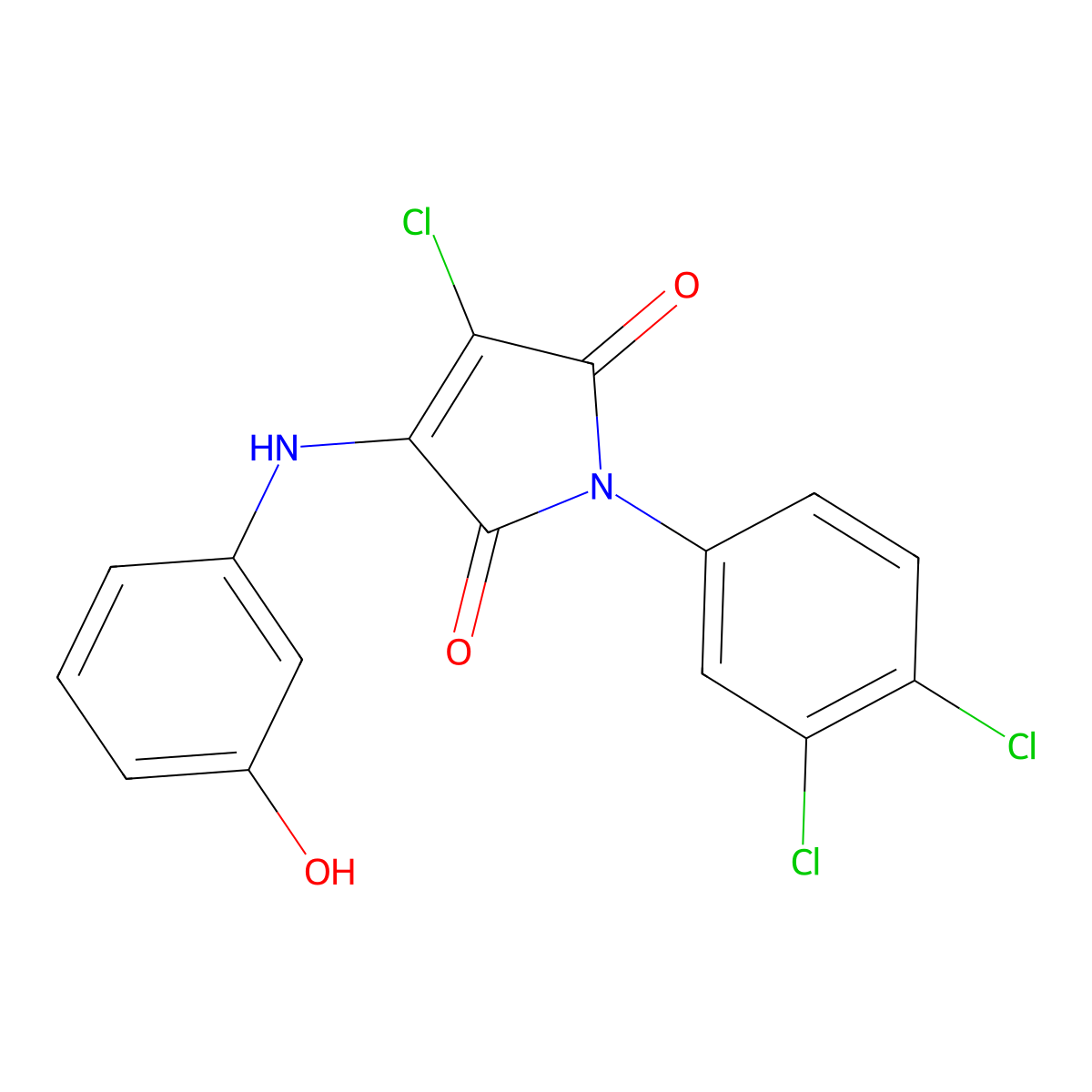 3-chloro-1-(3,4-dichlorophenyl)-4-((3-hydroxyphenyl)amino)-1H-pyrrole-2,5-dione molecular structure, CAS 370847-29-3