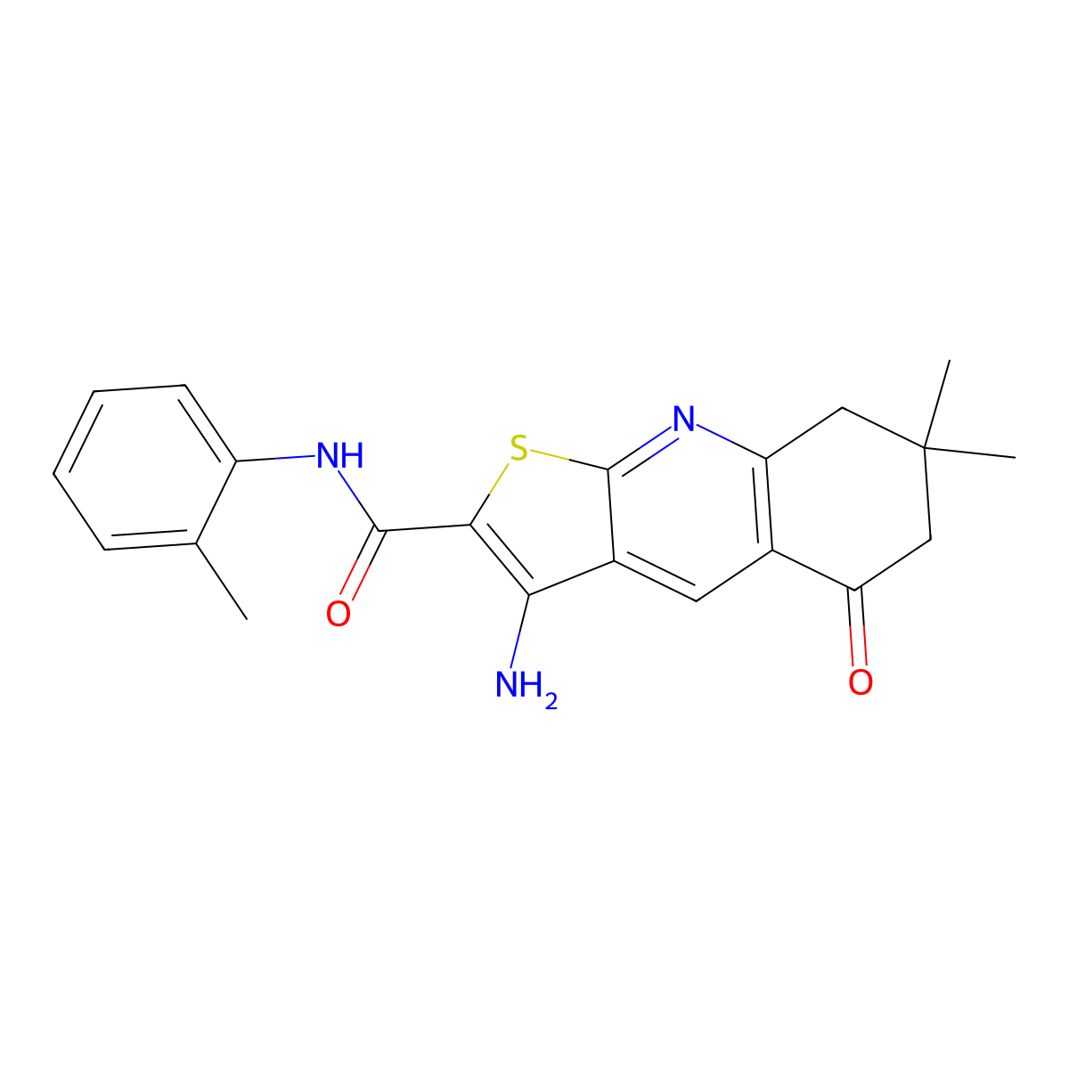 3-amino-7,7-dimethyl-N-(2-methylphenyl)-5-oxo-6,8-dihydrothieno[2,3-b]quinoline-2-carboxamide molecular structure, CAS 370847-69-1