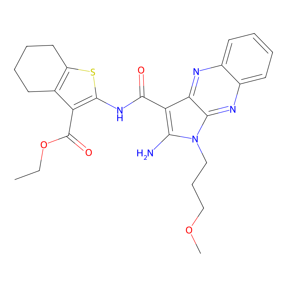 2-[[[2-Amino-1-(3-methoxypropyl)-3-pyrrolo[3,2-b]quinoxalinyl]-oxomethyl]amino]-4,5,6,7-tetrahydro-1-benzothiophene-3-carboxylic acid ethyl ester molecular structure, CAS 370847-74-8