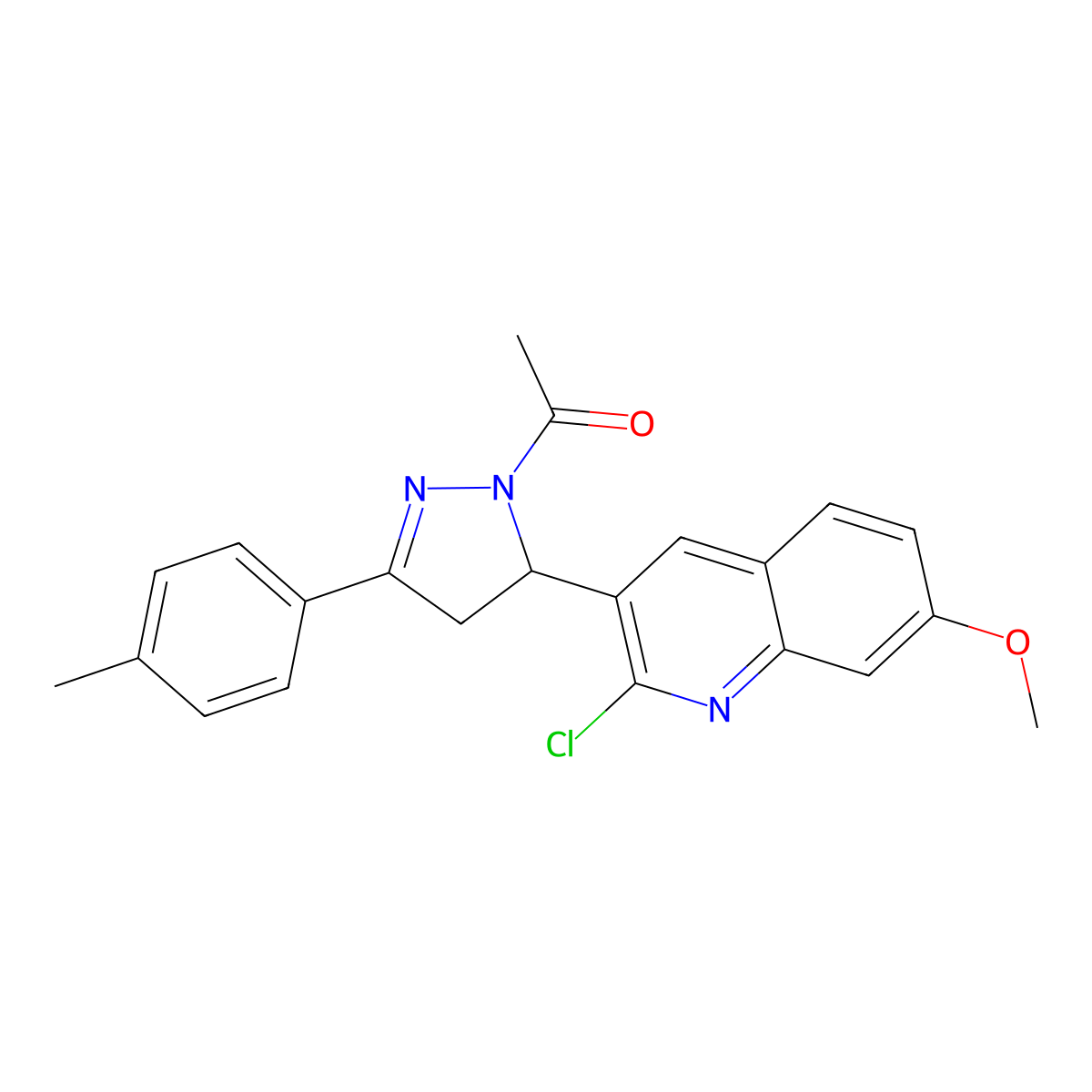 1-(5-(2-chloro-7-methoxyquinolin-3-yl)-3-(p-tolyl)-4,5-dihydro-1H-pyrazol-1-yl)ethanone molecular structure, CAS 370847-75-9