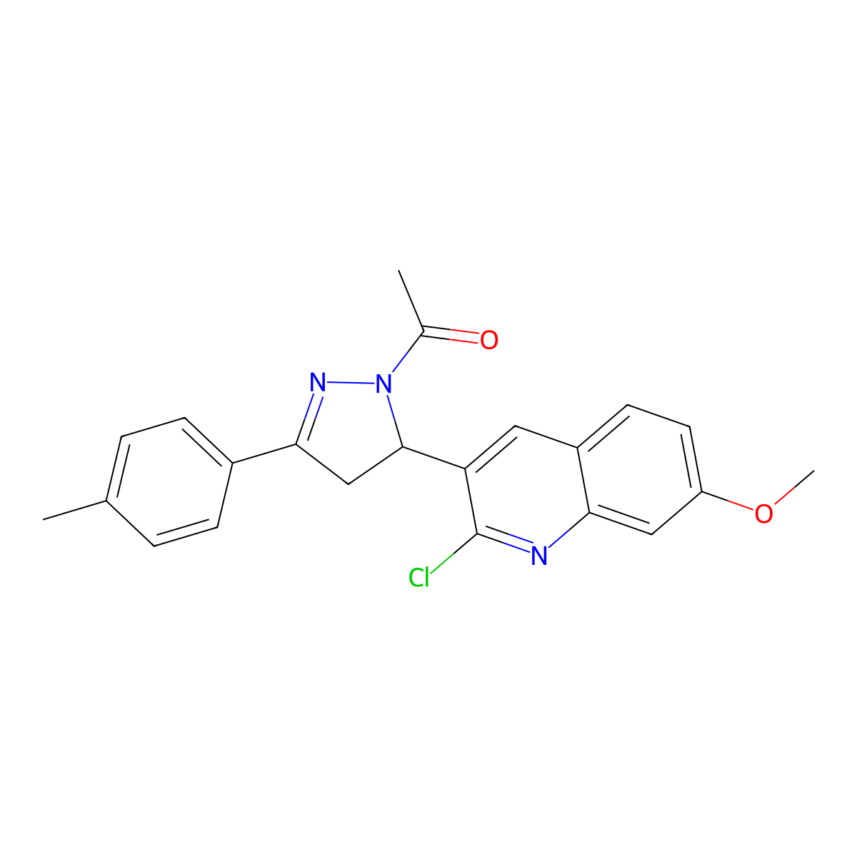 1-(5-(2-chloro-7-methoxyquinolin-3-yl)-3-(p-tolyl)-4,5-dihydro-1H-pyrazol-1-yl)ethanone molecular structure, CAS 370847-75-9