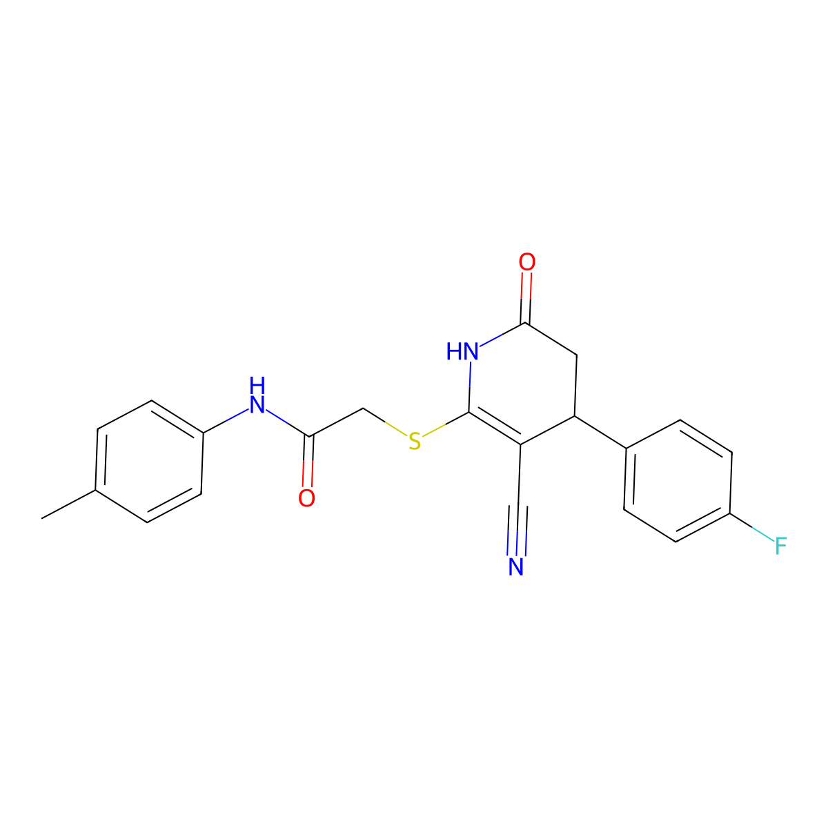 2-{[3-cyano-4-(4-fluorophenyl)-6-oxo-1,4,5,6-tetrahydropyridin-2-yl]sulfanyl}-N-(4-methylphenyl)acetamide molecular structure, CAS 370847-86-2