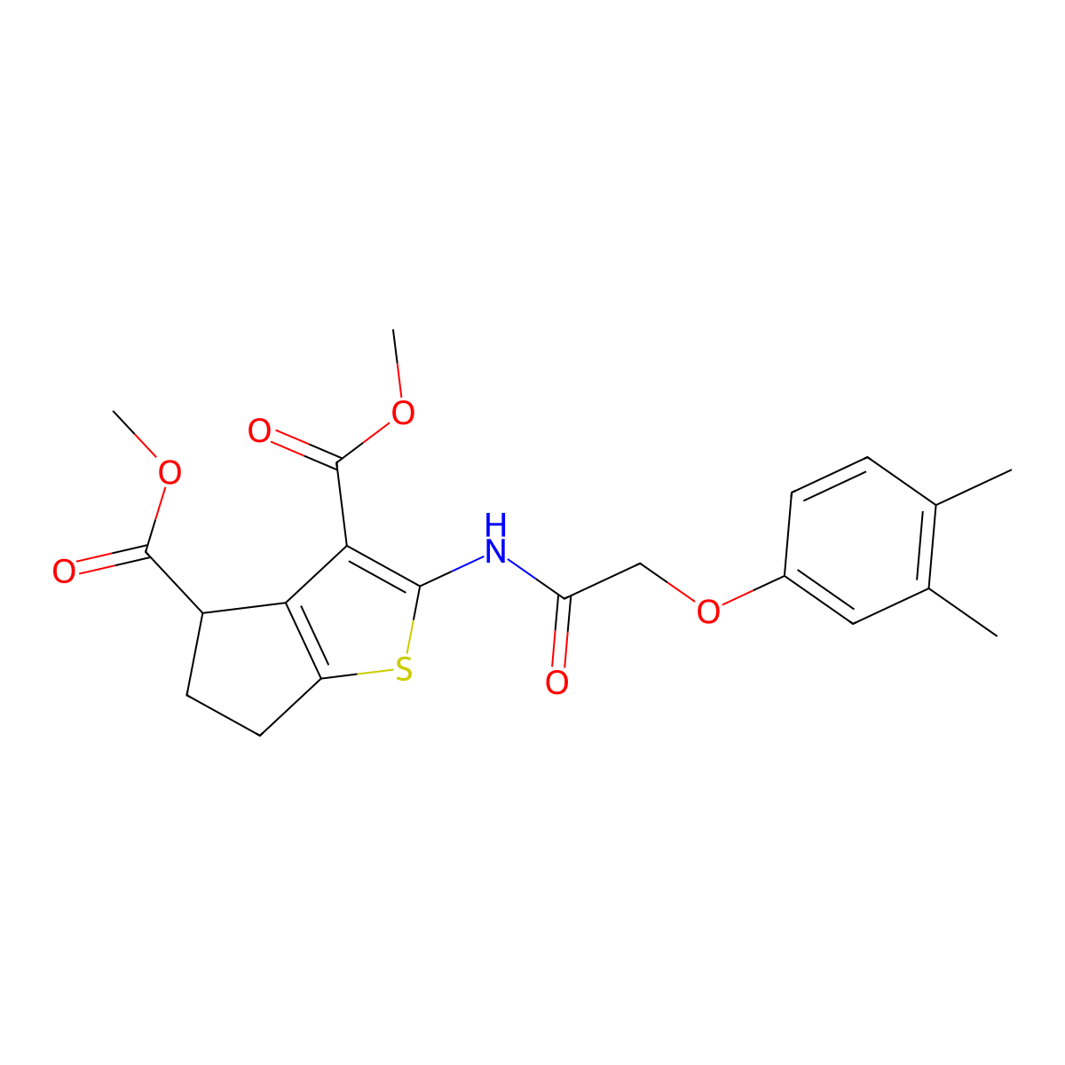 dimethyl 2-[[2-(3,4-dimethylphenoxy)acetyl]amino]-5,6-dihydro-4H-cyclopenta[b]thiophene-3,4-dicarboxylate molecular structure, CAS 370848-01-4