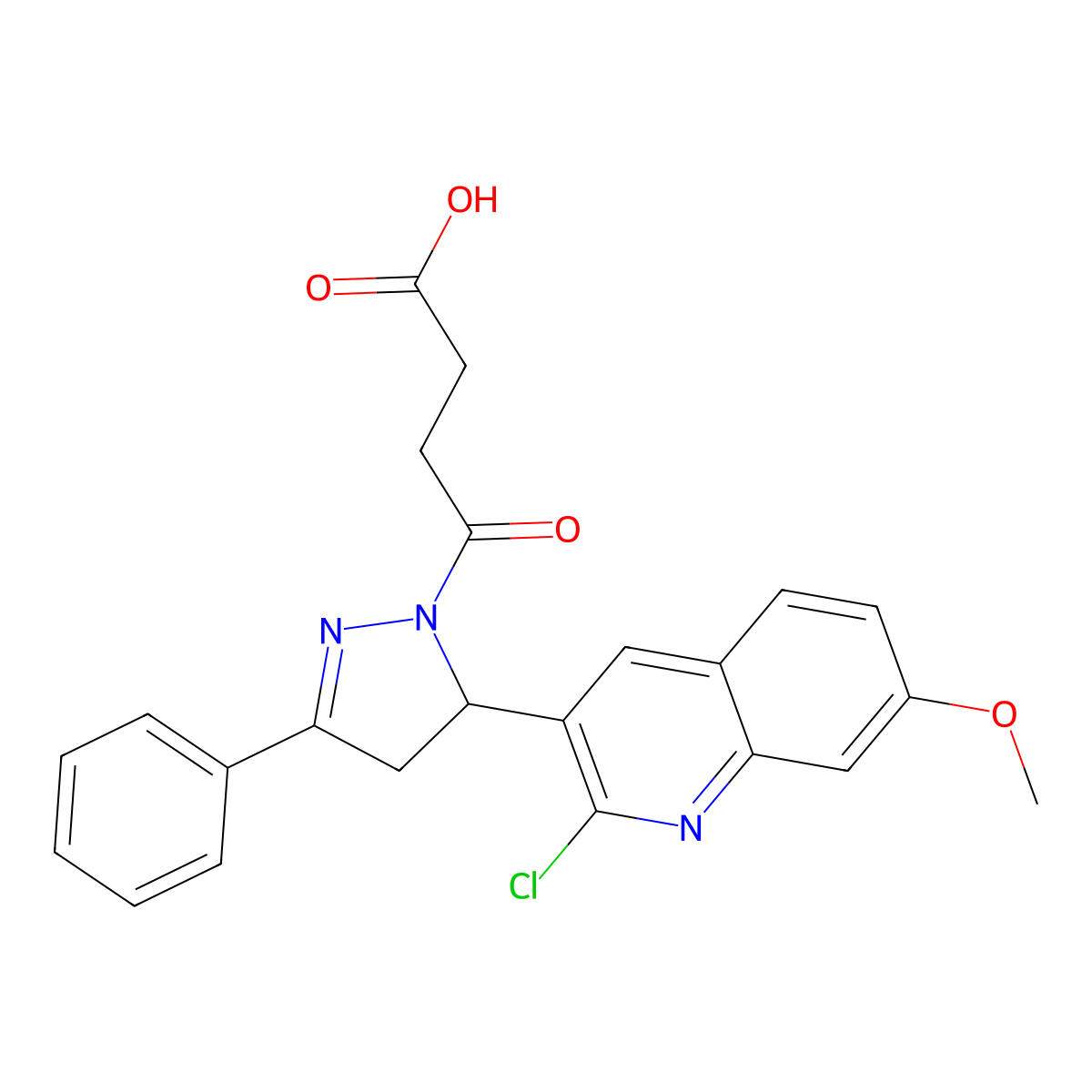 4-[5-(2-chloro-7-methoxyquinolin-3-yl)-3-phenyl-4,5-dihydro-1H-pyrazol-1-yl]-4-oxobutanoic acid molecular structure, CAS 370848-08-1