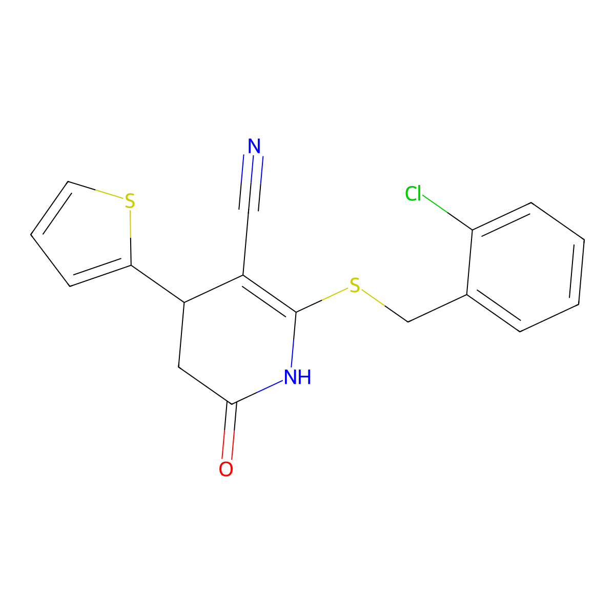 6-[(2-chlorophenyl)methylsulfanyl]-2-oxo-4-thiophen-2-yl-3,4-dihydro-1H-pyridine-5-carbonitrile molecular structure, CAS 370848-20-7