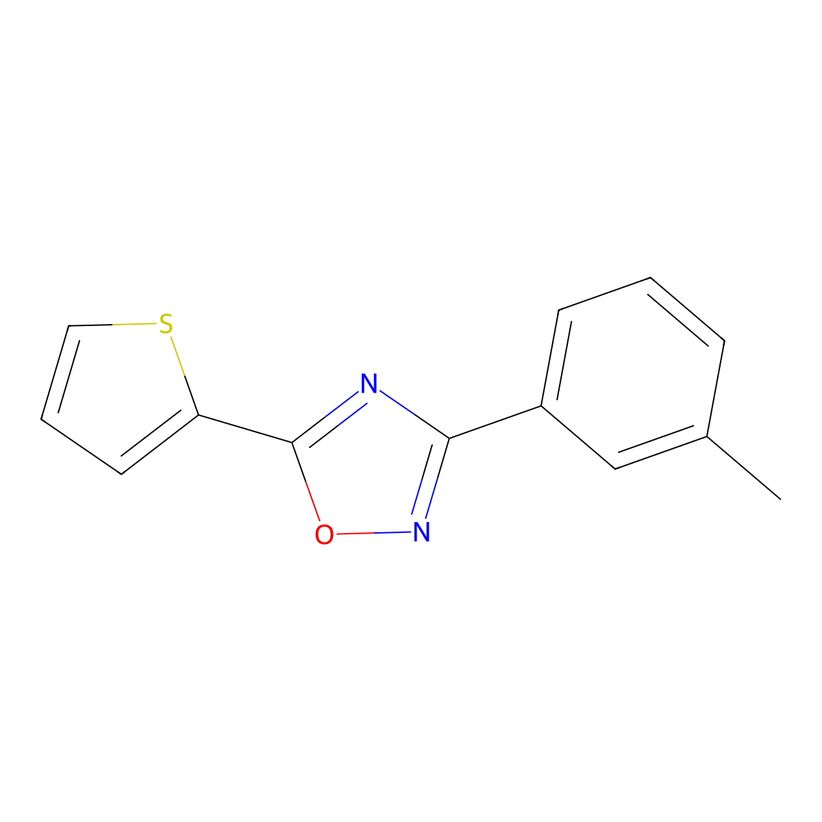3-(3-Methylphenyl)-5-thiophen-2-yl-1,2,4-oxadiazole molecular structure, CAS 370848-27-4