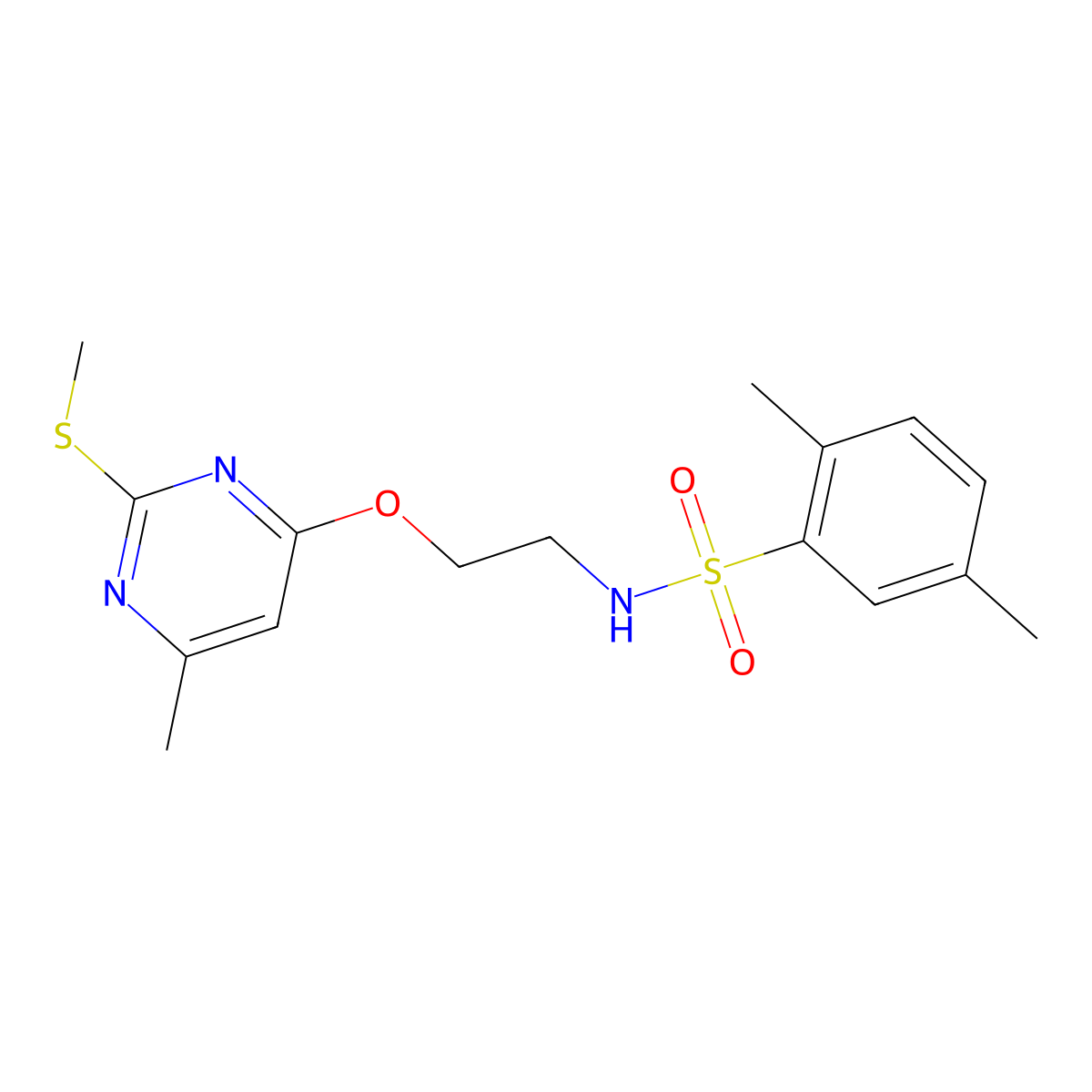 2,5-dimethyl-N-[2-(6-methyl-2-methylsulfanylpyrimidin-4-yl)oxyethyl]benzenesulfonamide molecular structure, CAS 370848-37-6