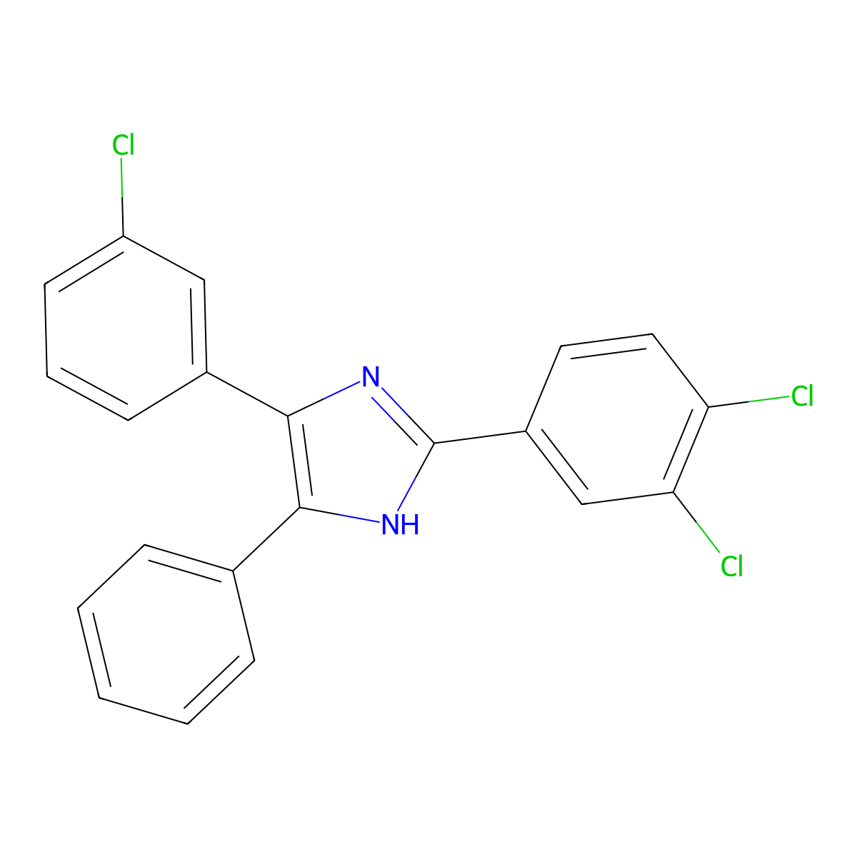 4-(3-chlorophenyl)-2-(3,4-dichlorophenyl)-5-phenyl-1H-imidazole molecular structure, CAS 370848-44-5