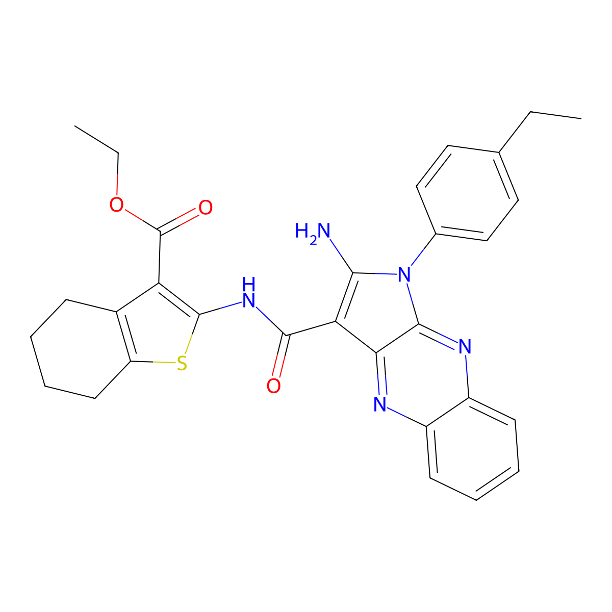 ethyl 2-({[2-amino-1-(4-ethylphenyl)-1H-pyrrolo[2,3-b]quinoxalin-3-yl]carbonyl}amino)-4,5,6,7-tetrahydro-1-benzothiophene-3-carboxylate molecular structure, CAS 370848-48-9