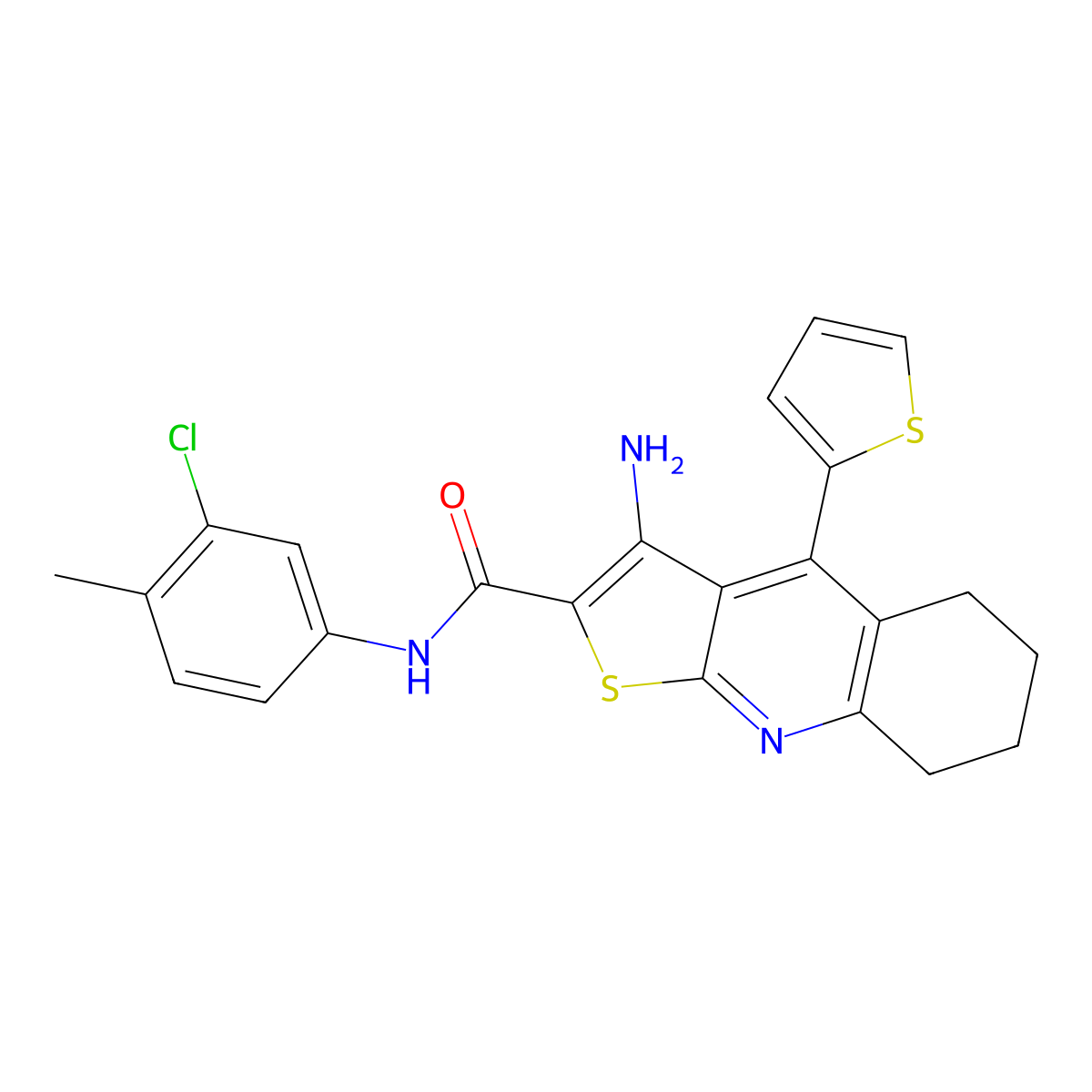 3-amino-N-(3-chloro-4-methylphenyl)-4-(thiophen-2-yl)-5,6,7,8-tetrahydrothieno[2,3-b]quinoline-2-carboxamide molecular structure, CAS 370848-64-9