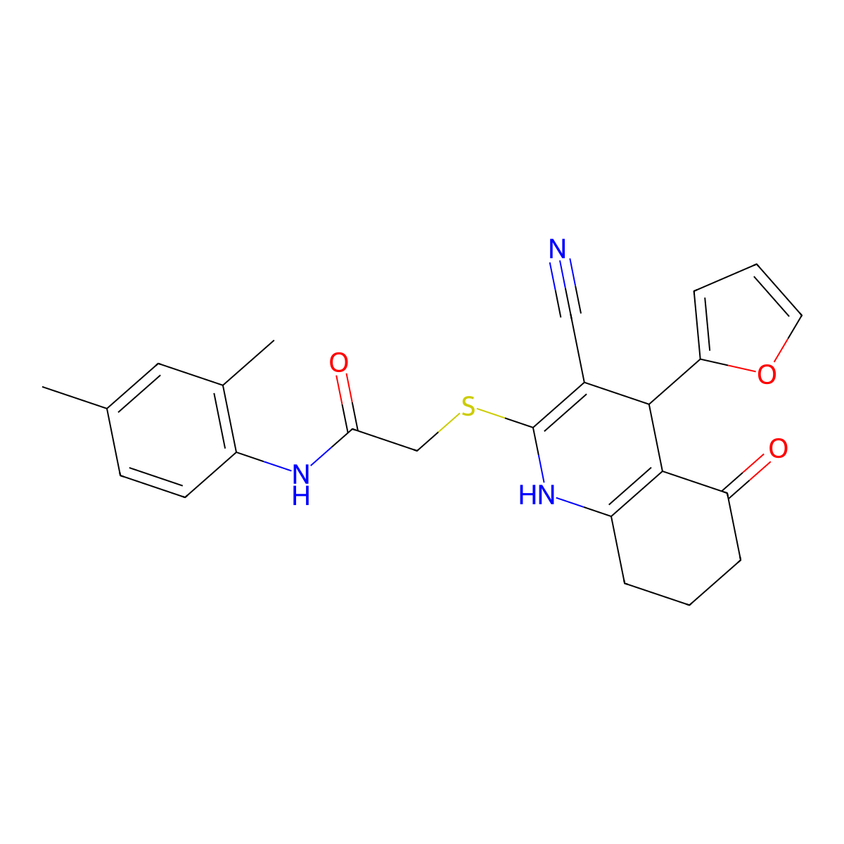 2-{[3-cyano-4-(furan-2-yl)-5-oxo-1,4,5,6,7,8-hexahydroquinolin-2-yl]sulfanyl}-N-(2,4-dimethylphenyl)acetamide molecular structure, CAS 370848-90-1