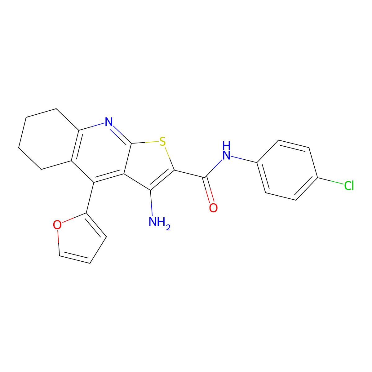 3-amino-N-(4-chlorophenyl)-4-(furan-2-yl)-5,6,7,8-tetrahydrothieno[2,3-b]quinoline-2-carboxamide molecular structure, CAS 370848-91-2