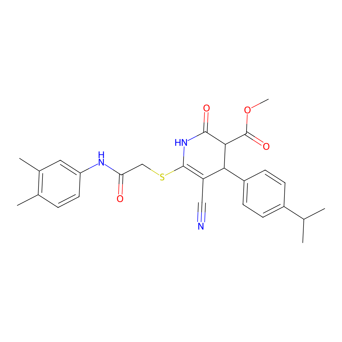 methyl 5-cyano-6-[2-(3,4-dimethylanilino)-2-oxoethyl]sulfanyl-2-oxo-4-(4-propan-2-ylphenyl)-3,4-dihydro-1H-pyridine-3-carboxylate molecular structure, CAS 370849-01-7