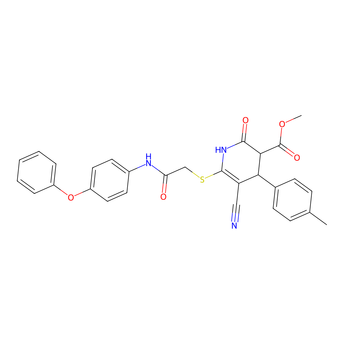 methyl 5-cyano-4-(4-methylphenyl)-2-oxo-6-[2-oxo-2-(4-phenoxyanilino)ethyl]sulfanyl-3,4-dihydro-1H-pyridine-3-carboxylate molecular structure, CAS 370849-13-1