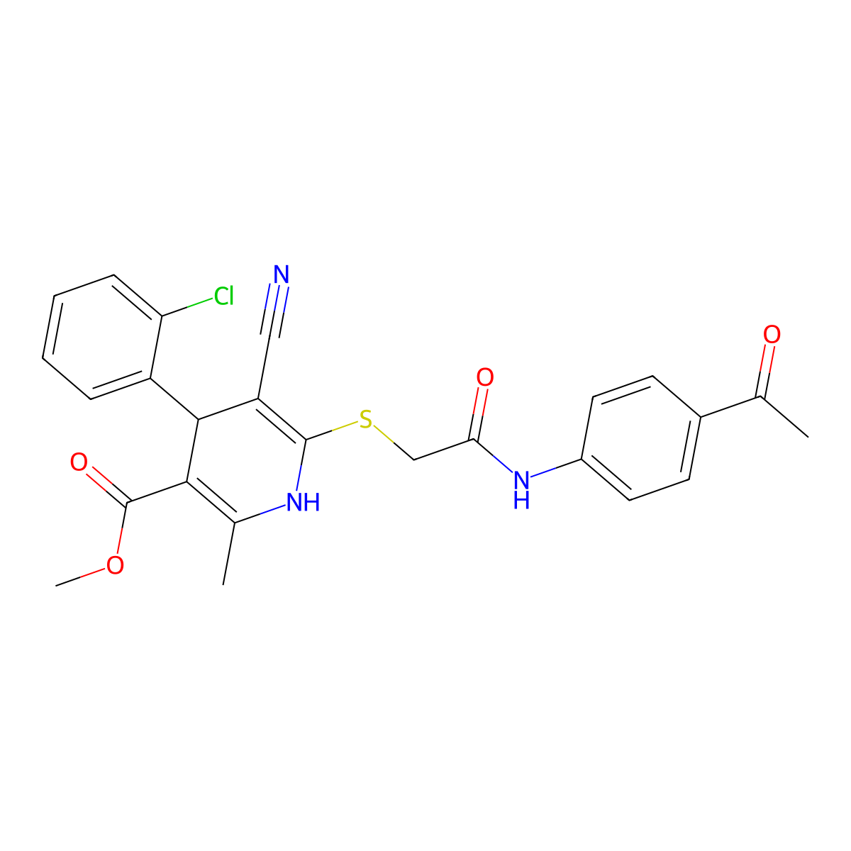 Methyl 6-((2-((4-acetylphenyl)amino)-2-oxoethyl)thio)-4-(2-chlorophenyl)-5-cyano-2-methyl-1,4-dihydropyridine-3-carboxylate molecular structure, CAS 370849-33-5