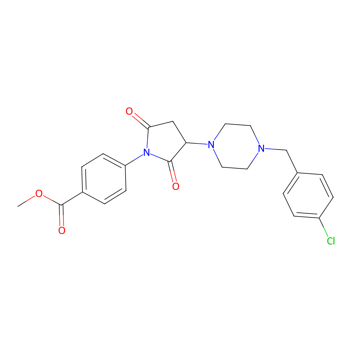 Methyl 4-{3-[4-(4-chlorobenzyl)piperazin-1-yl]-2,5-dioxopyrrolidin-1-yl}benzoate molecular structure, CAS 370849-84-6