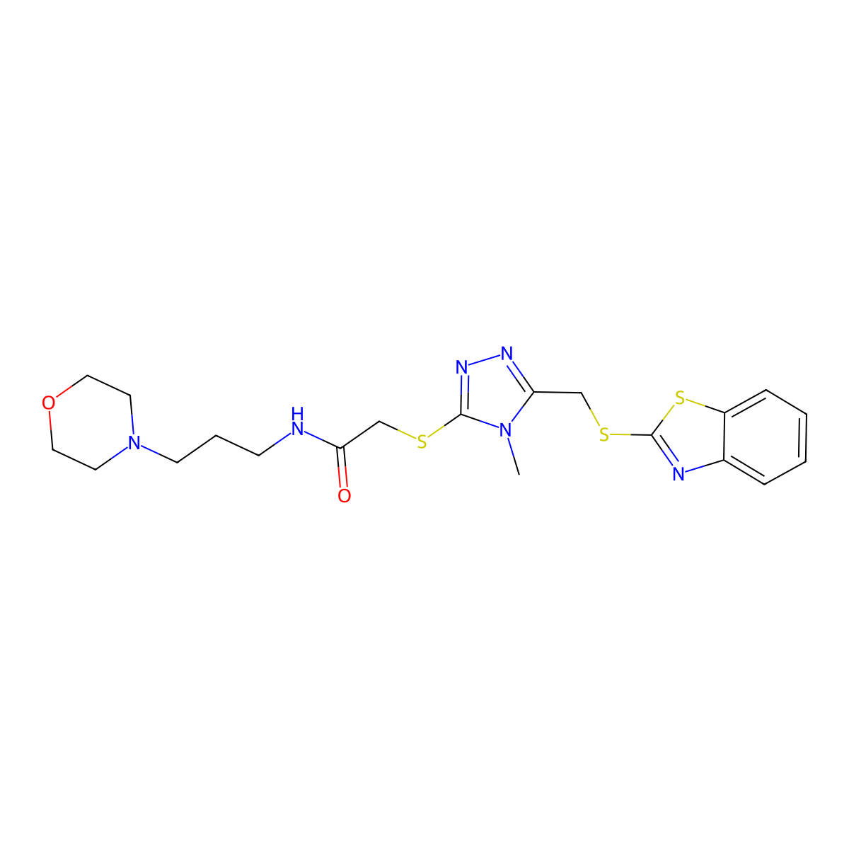 2-[5-(Benzothiazol-2-ylsulfanylmethyl)-4-methyl-4H-[1,2,4]triazol-3-ylsulfanyl]-N-(3-morpholin-4-yl-propyl)-acetamide molecular structure, CAS 370849-95-9