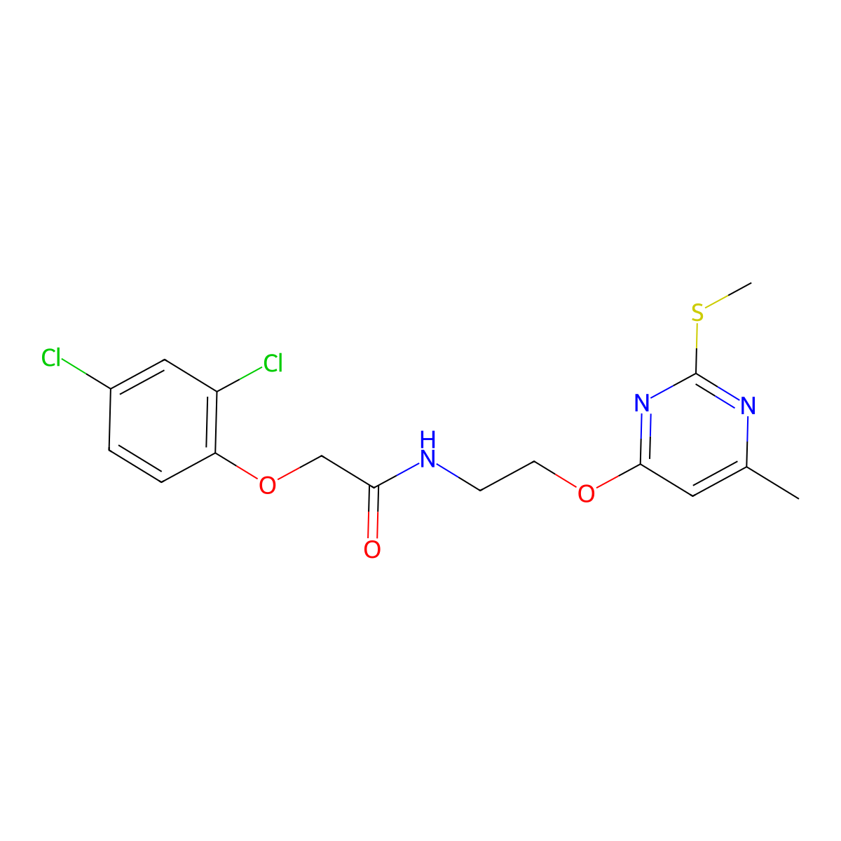 2-(2,4-dichlorophenoxy)-N-[2-(6-methyl-2-methylsulfanylpyrimidin-4-yl)oxyethyl]acetamide molecular structure, CAS 370850-02-5