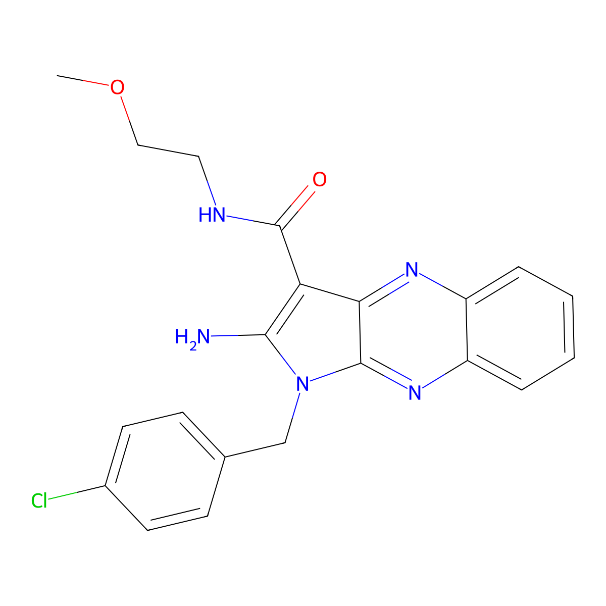 2-amino-1-(4-chlorobenzyl)-N-(2-methoxyethyl)-1H-pyrrolo[2,3-b]quinoxaline-3-carboxamide molecular structure, CAS 370850-36-5