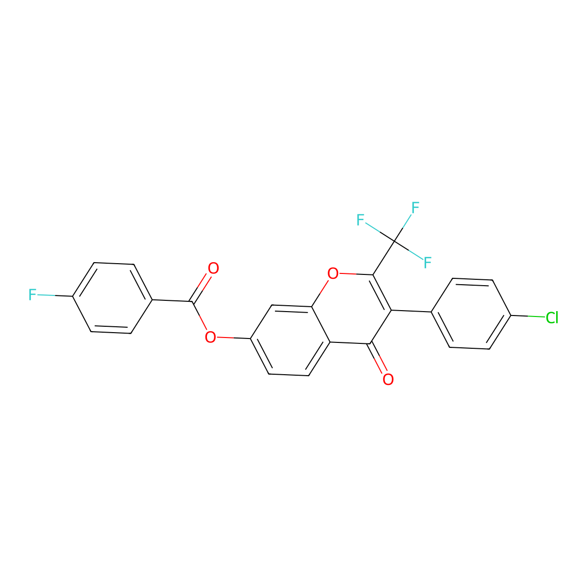 3-(4-chlorophenyl)-4-oxo-2-(trifluoromethyl)-4H-chromen-7-yl 4-fluorobenzoate molecular structure, CAS 370850-61-6