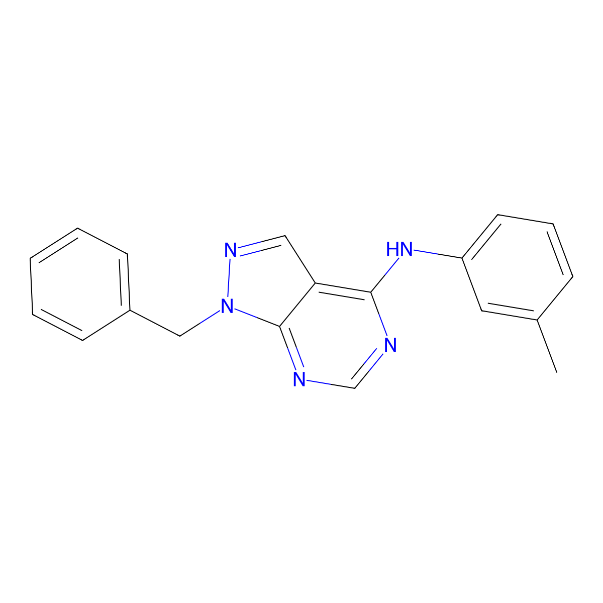 1-benzyl-N-(3-methylphenyl)pyrazolo[3,4-d]pyrimidin-4-amine molecular structure, CAS 370850-65-0