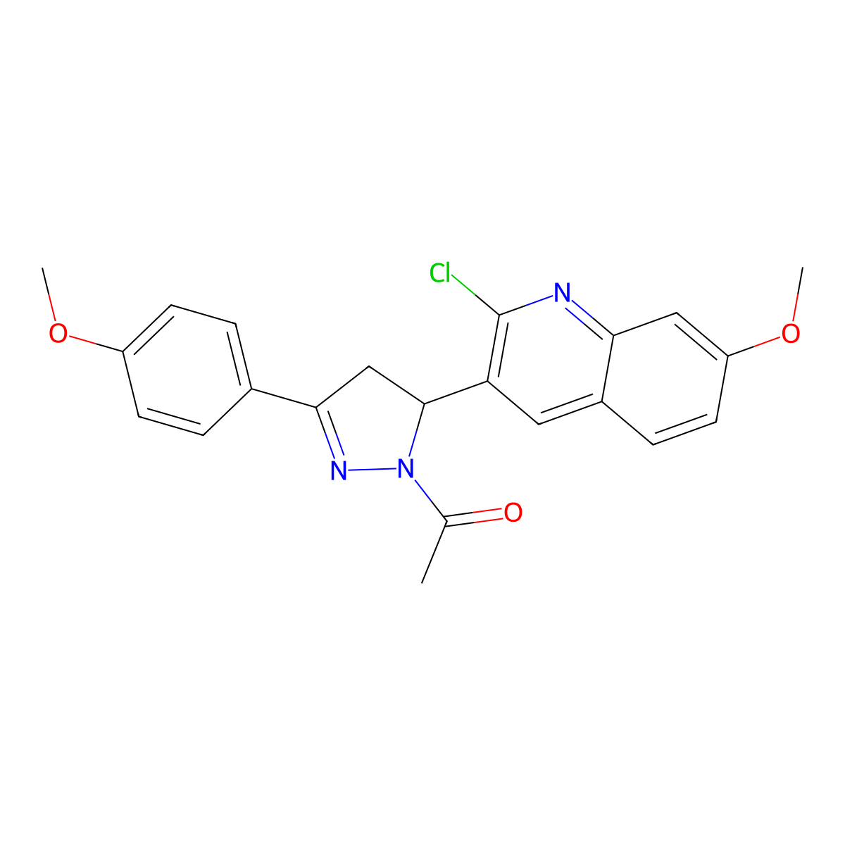 1-(5-(2-chloro-7-methoxyquinolin-3-yl)-3-(4-methoxyphenyl)-4,5-dihydro-1H-pyrazol-1-yl)ethanone molecular structure, CAS 370850-85-4