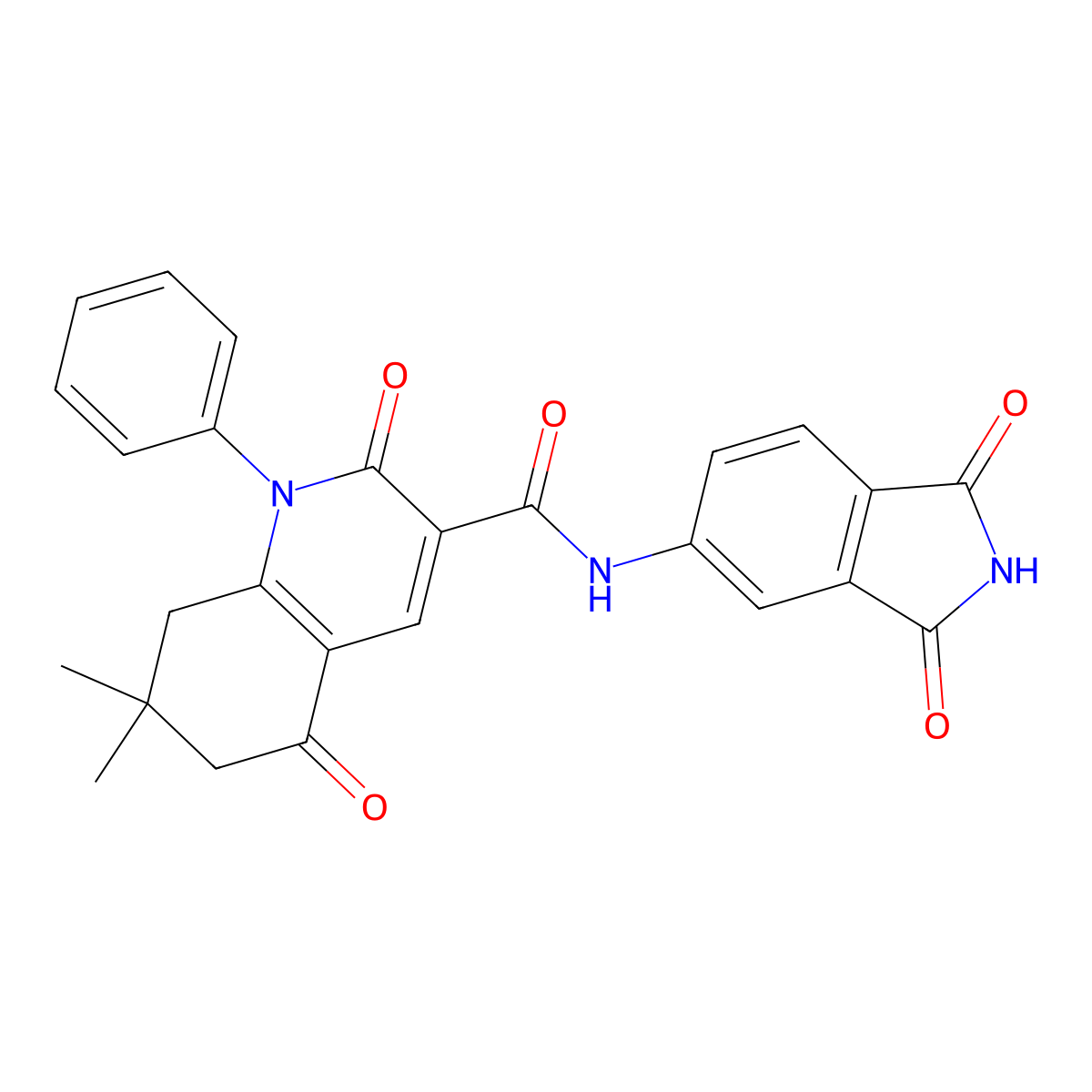 N-(1,3-dioxoisoindol-5-yl)-7,7-dimethyl-2,5-dioxo-1-phenyl-6,8-dihydroquinoline-3-carboxamide molecular structure, CAS 370850-92-3