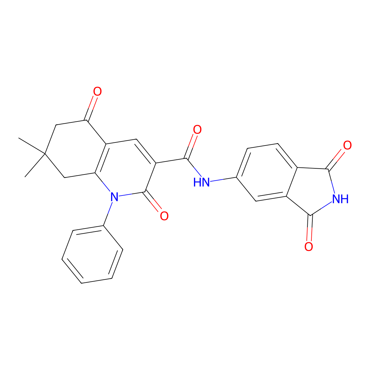 N-(1,3-dioxoisoindol-5-yl)-7,7-dimethyl-2,5-dioxo-1-phenyl-6,8-dihydroquinoline-3-carboxamide molecular structure, CAS 370850-92-3