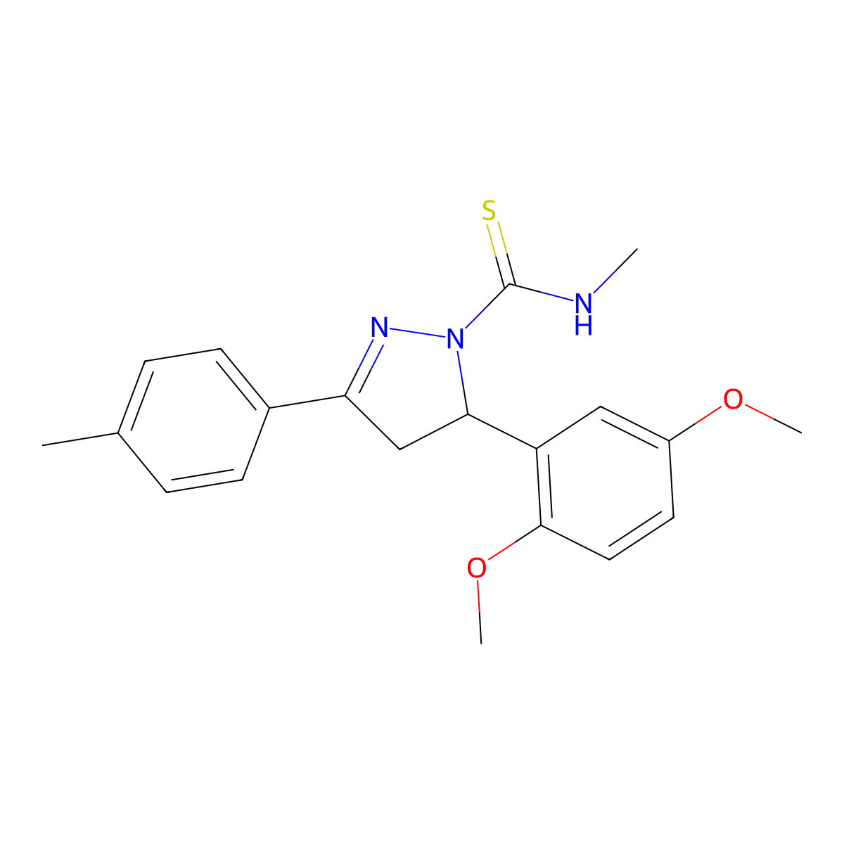 5-(2,5-dimethoxyphenyl)-N-methyl-3-(p-tolyl)-4,5-dihydro-1H-pyrazole-1-carbothioamide molecular structure, CAS 370851-00-6