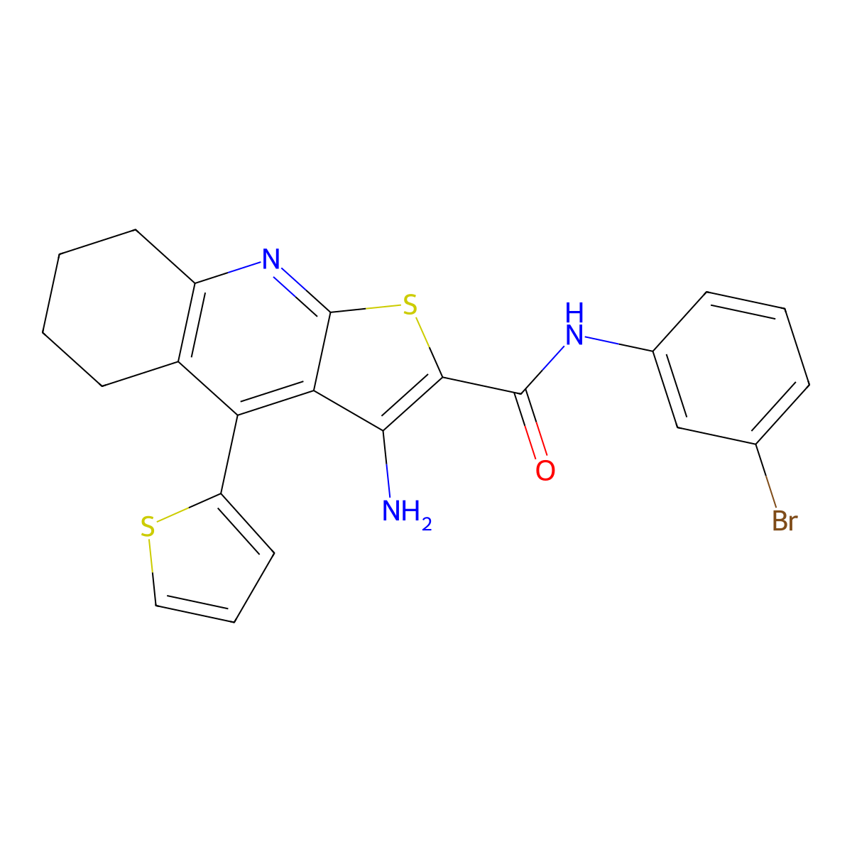 3-amino-N-(3-bromophenyl)-4-(thiophen-2-yl)-5,6,7,8-tetrahydrothieno[2,3-b]quinoline-2-carboxamide molecular structure, CAS 370851-02-8