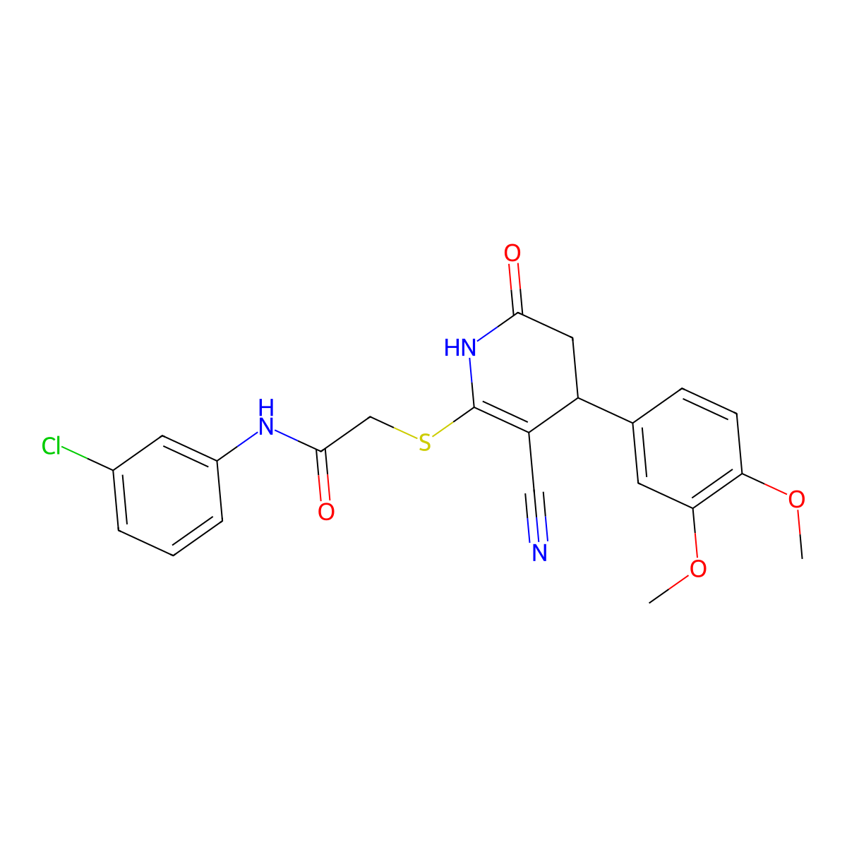 N-(3-chlorophenyl)-2-{[3-cyano-4-(3,4-dimethoxyphenyl)-6-oxo-1,4,5,6-tetrahydropyridin-2-yl]sulfanyl}acetamide molecular structure, CAS 370851-09-5